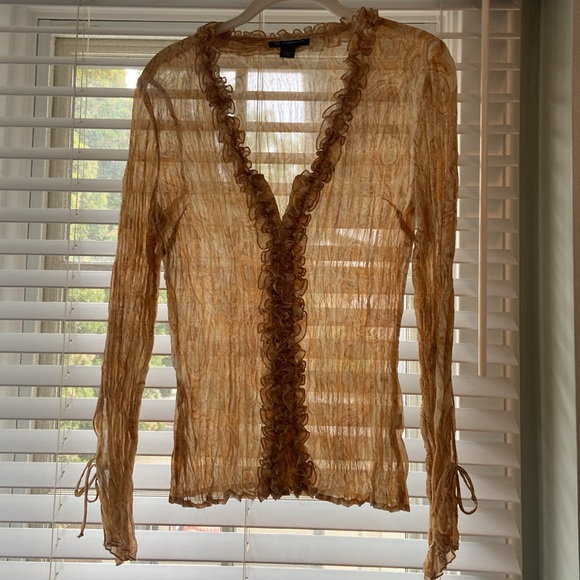 Inc Brand- Crepe Yellow-Gold Paisley V-Neck Button- Up Blouse - Picture 12 of 12